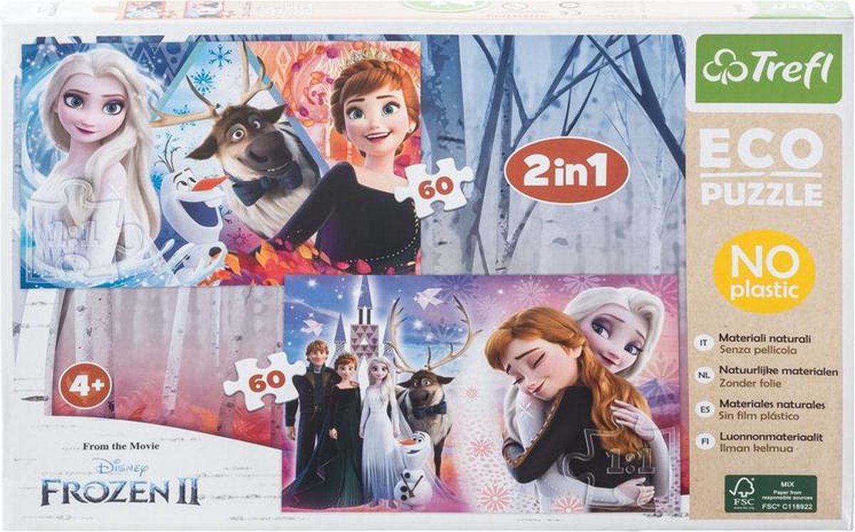 Frozen II Puzzel | 2 x 60 Stukjes | FSC Gecertificeerde Eco Puzzel | Duurzame Puzzel